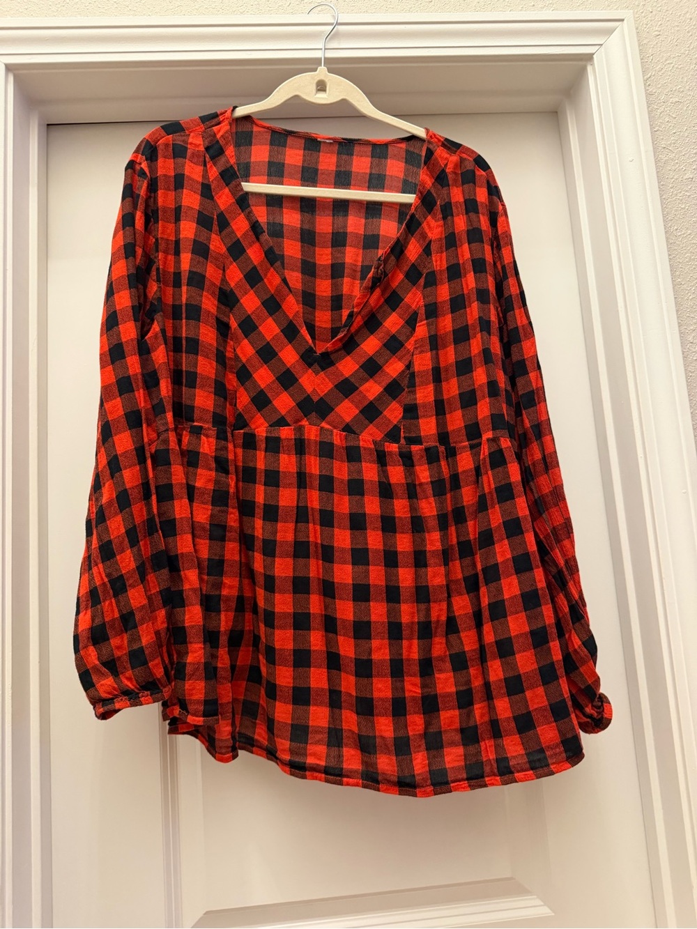 Old Navy Red and Black Plaid V-Neck Tunic Top